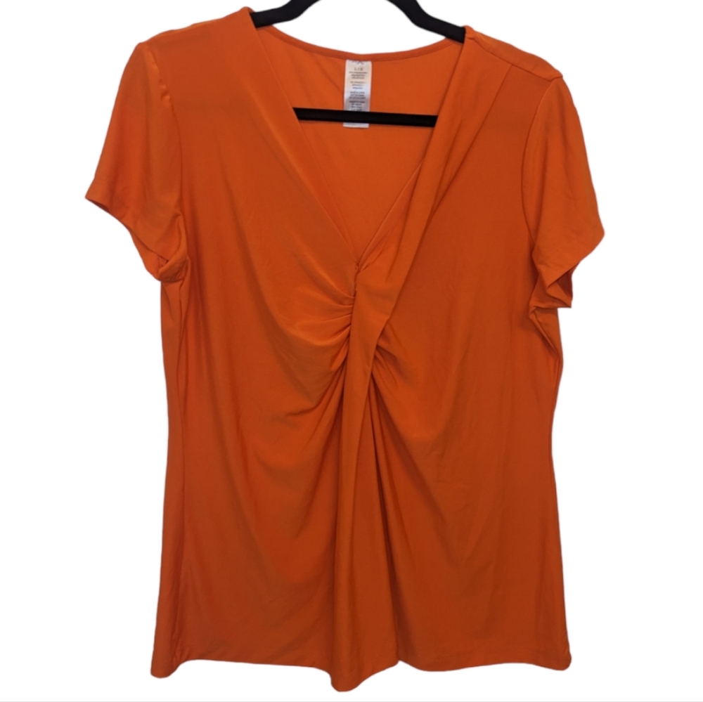 Women's Orange Twist-Front Blouse Top L 🍊✨
